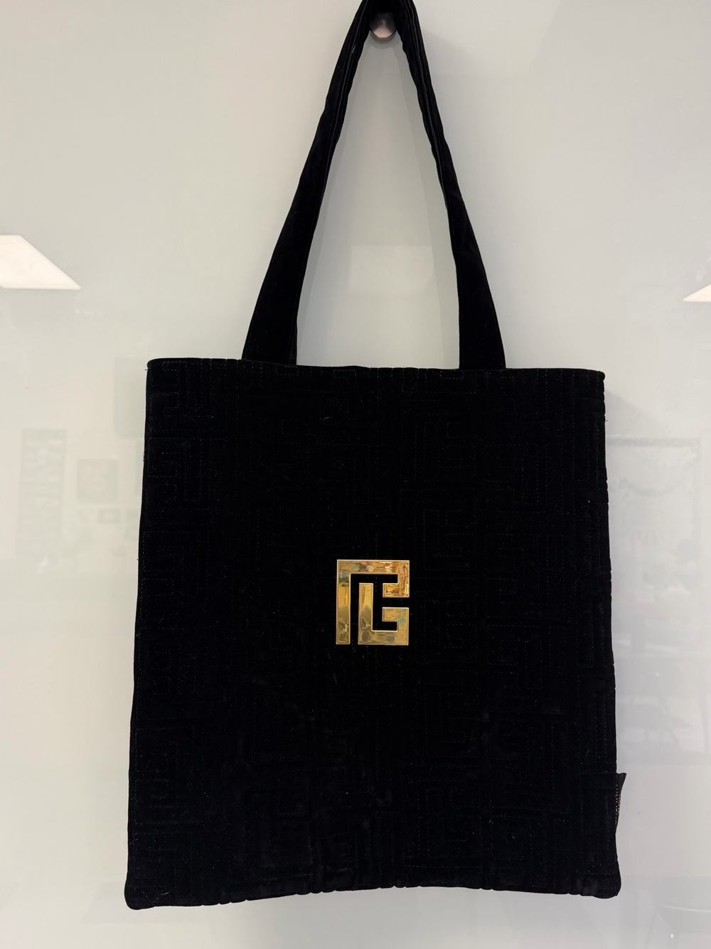 Balmain Black Velvet Cosmetic Bag with Gold Logo
